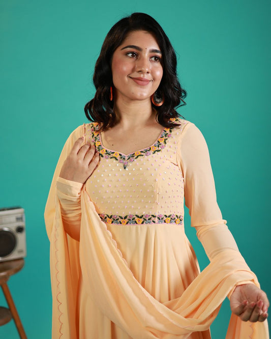 Sonam-Pastel peach floor length anarkali gown and duppata | Petals Chennai