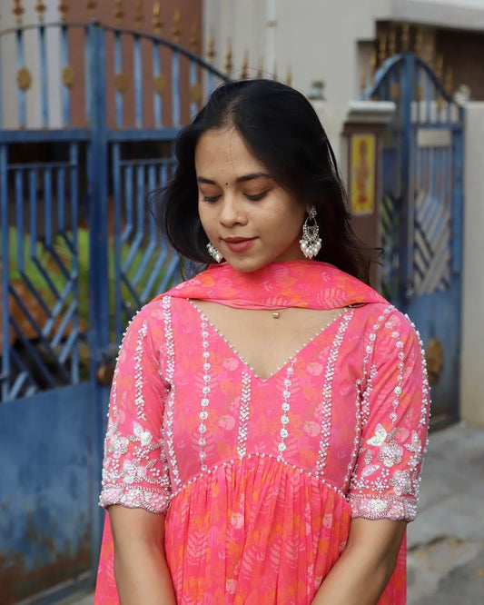 Reena-Vibrant pink alia cut anarkali gown | Petals Chennai