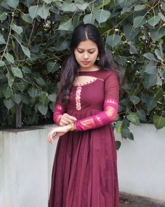 Bhumika - Brown & Pink Floor Length Gown | Petals Chennai