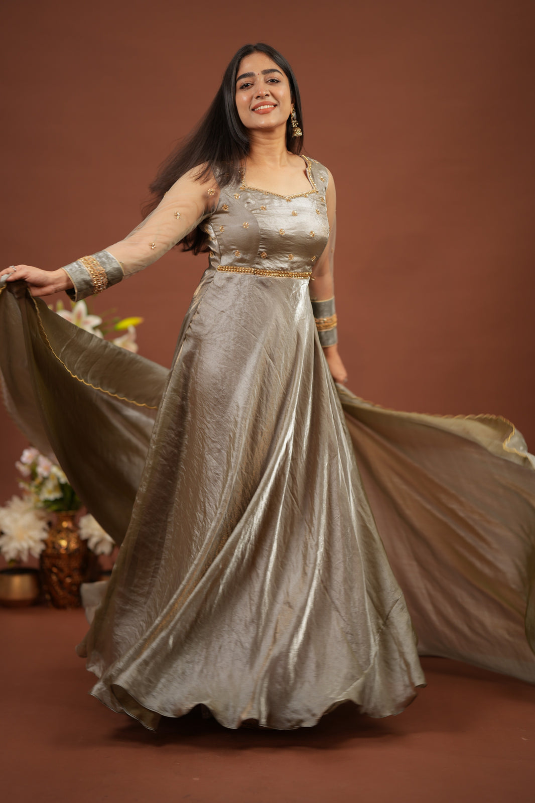 Sita- Goldish grey maxi and duppata