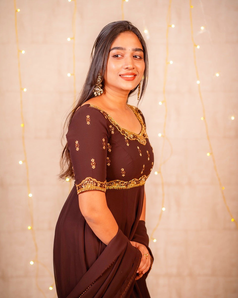 Rashmi- Deep brown floor length anarkali