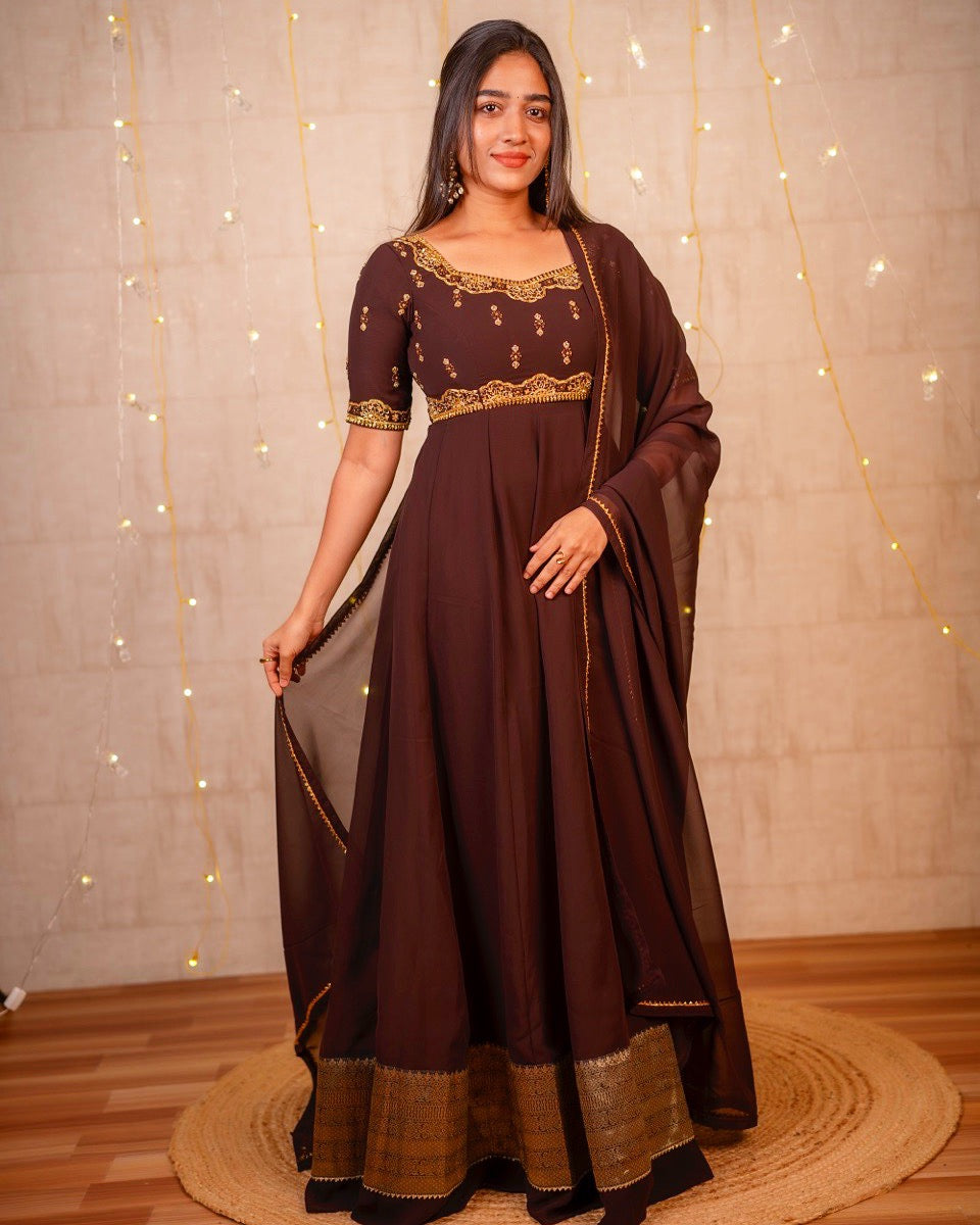 Rashmi- Deep brown floor length anarkali