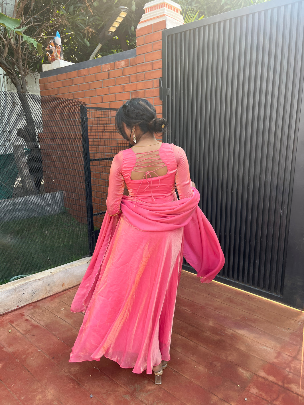 Trisha-Peach stardust Anarkali and duppata