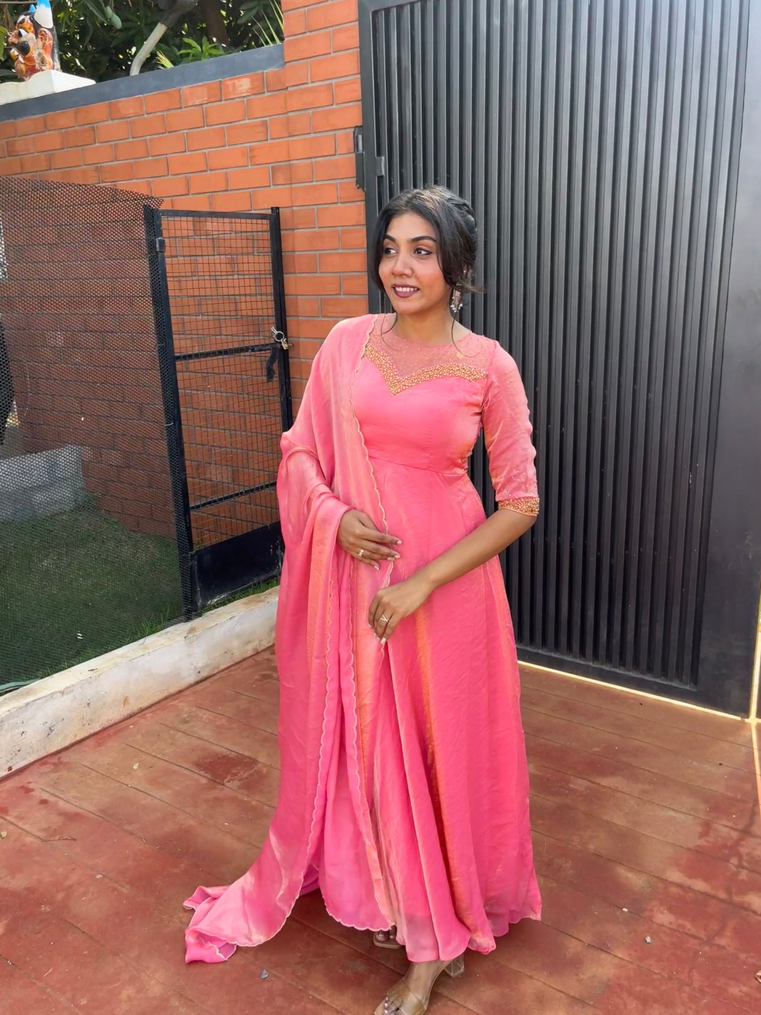 Trisha-Peach stardust Anarkali and duppata