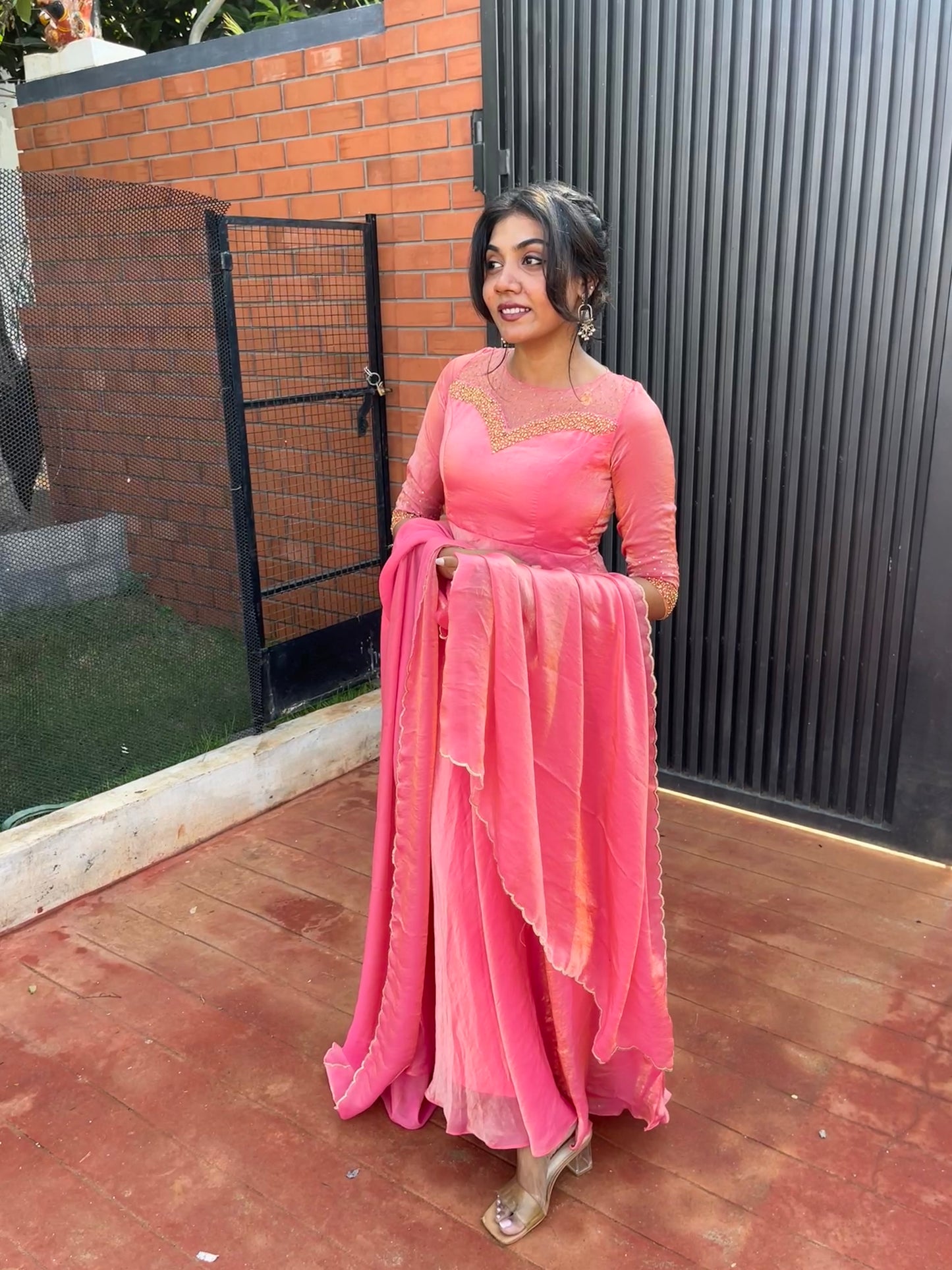 Trisha-Peach stardust Anarkali and duppata