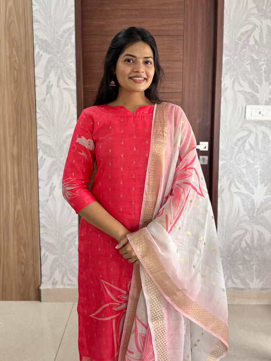Saki Red Chanderi kurta and printed duppata