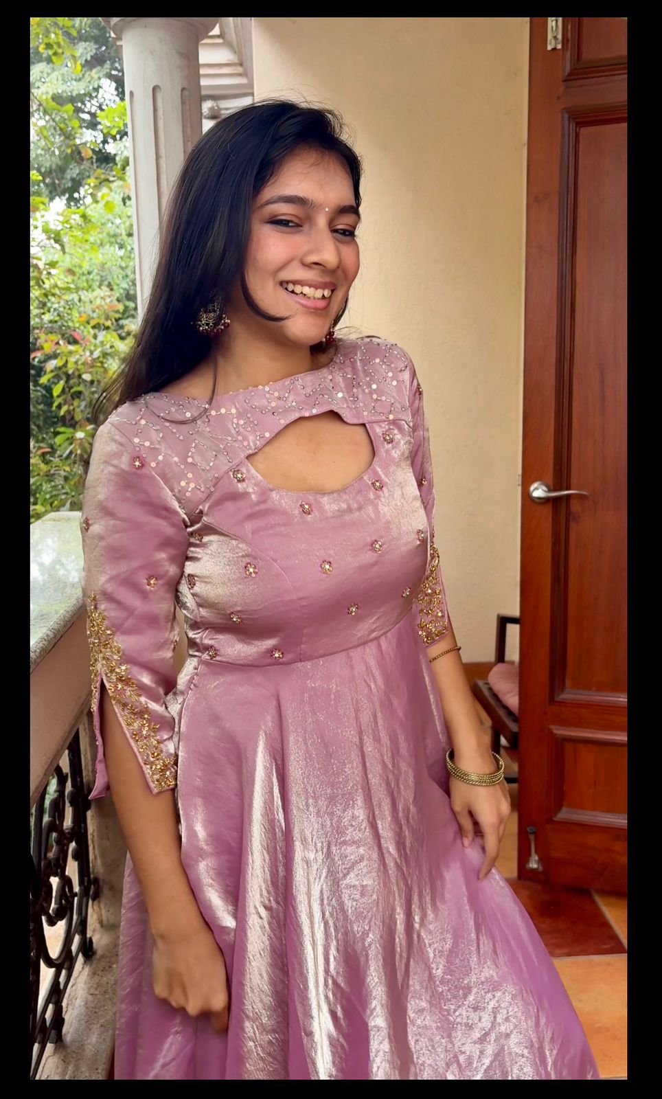 Haasini-Pastel pink floor length anarkali gown and duppata | Petals Chennai
