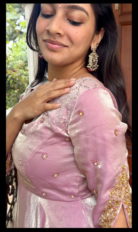 Haasini-Pastel pink floor length anarkali gown and duppata | Petals Chennai