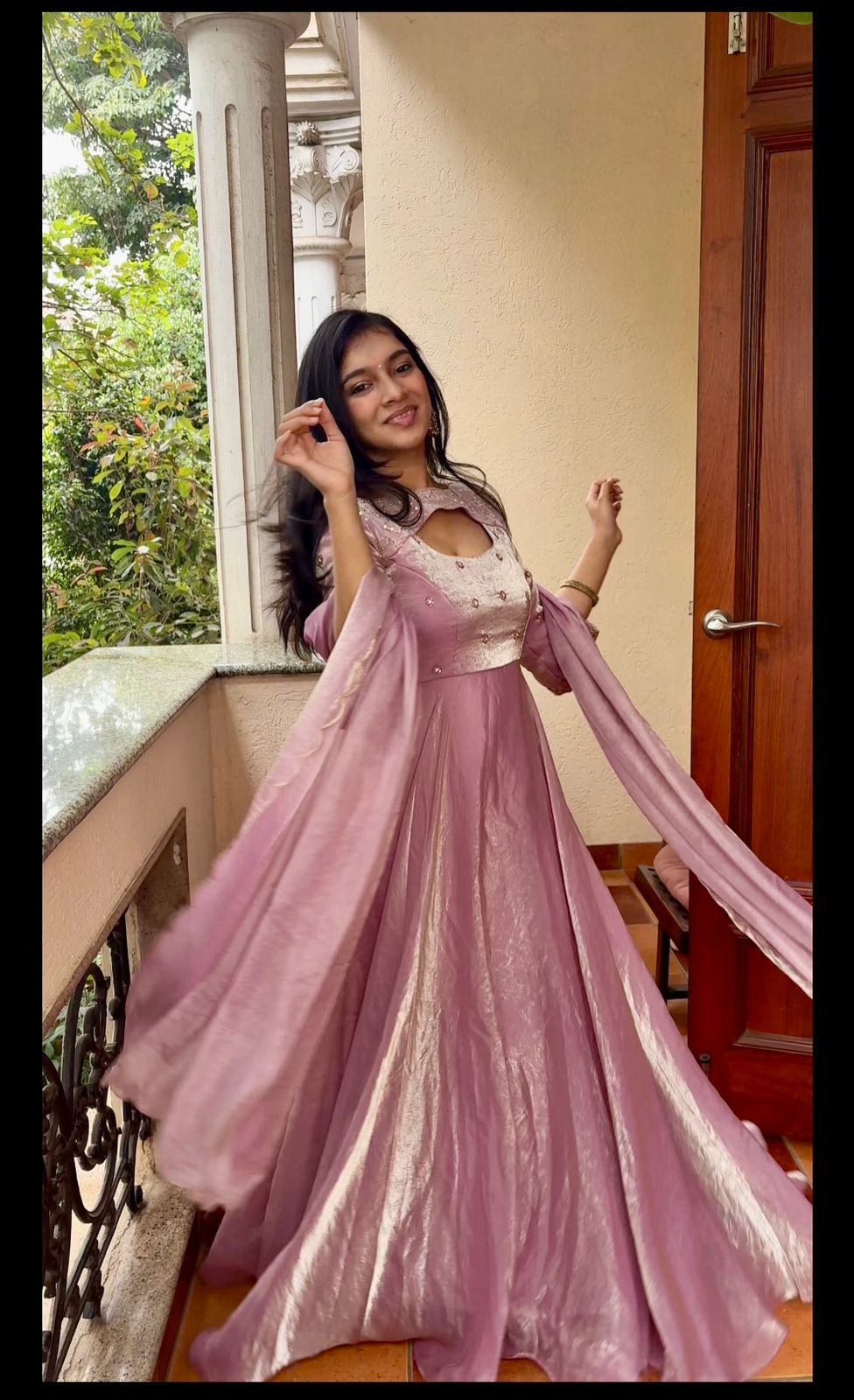 Haasini-Pastel pink floor length anarkali gown and duppata | Petals Chennai