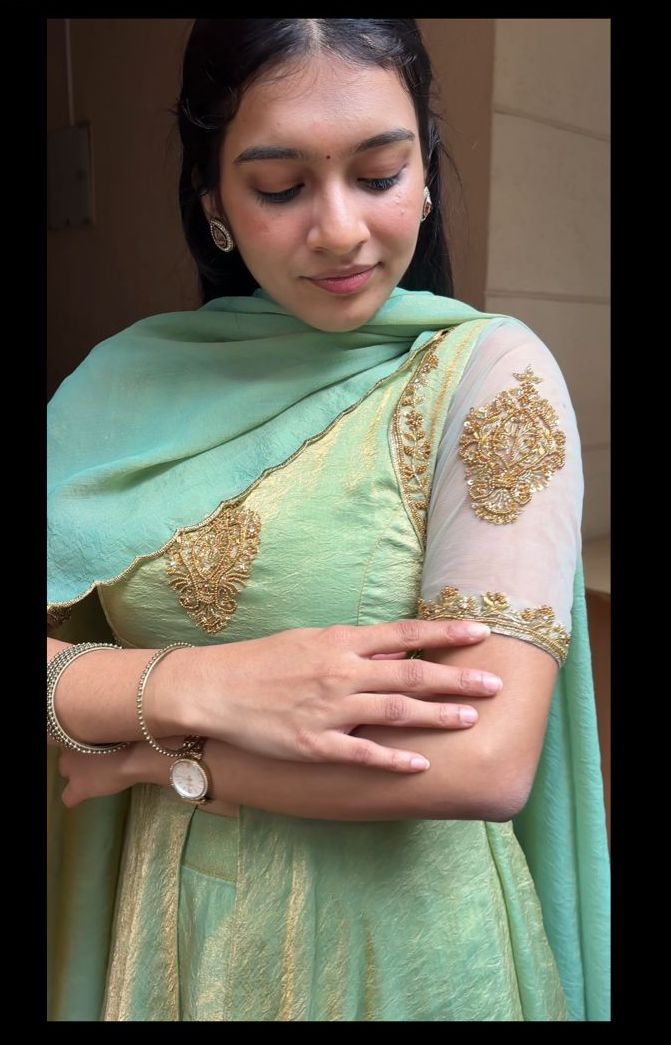 Rutva-Dual Layer emboidered gown and duppata | Petals Chennai