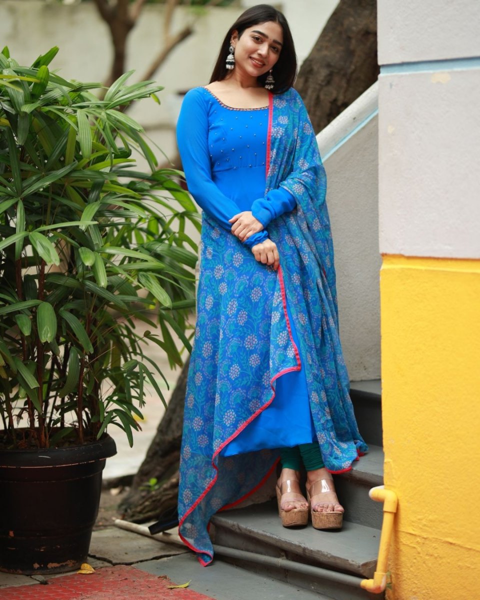 Ink blue anarkali kurta and duppata | Petals Chennai - Petals Chennai