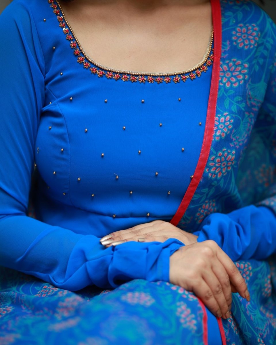 Ink blue anarkali kurta and duppata | Petals Chennai - Petals Chennai