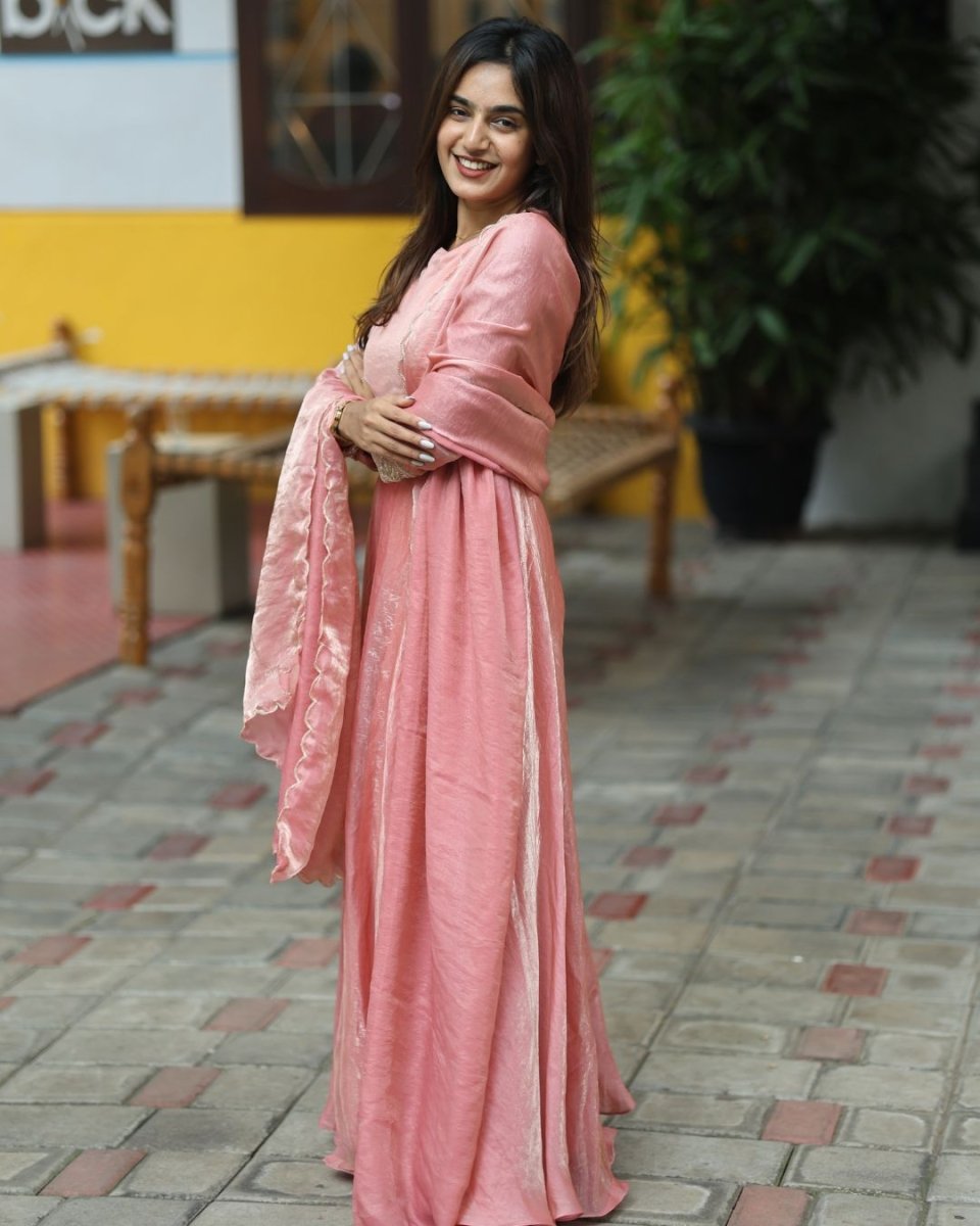 Ira - Peach floor length gown and duppata | Petals Chennai - Petals Chennai