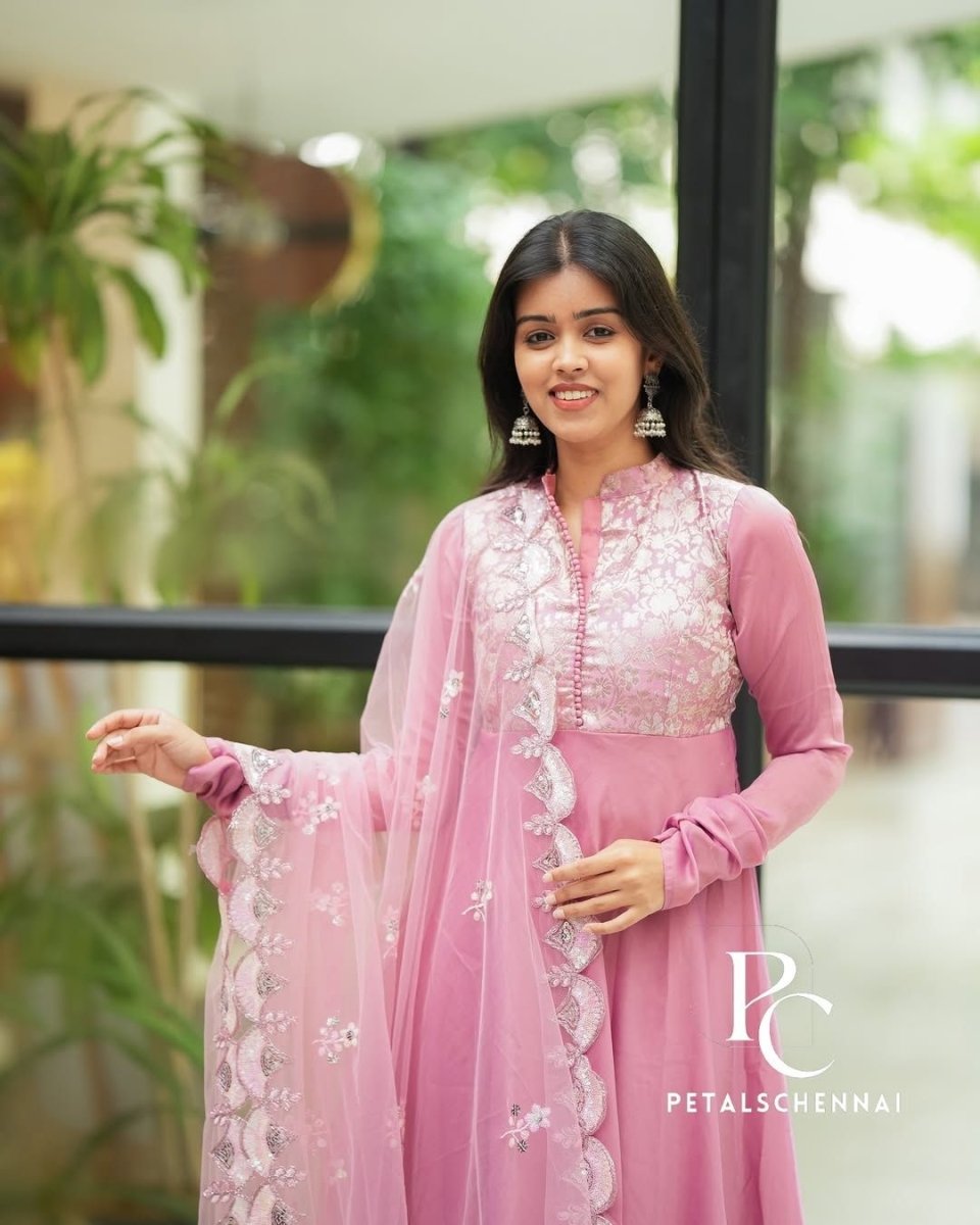 Pastel pink anarkali gown and duppata | Petals Chennai - Petals Chennai