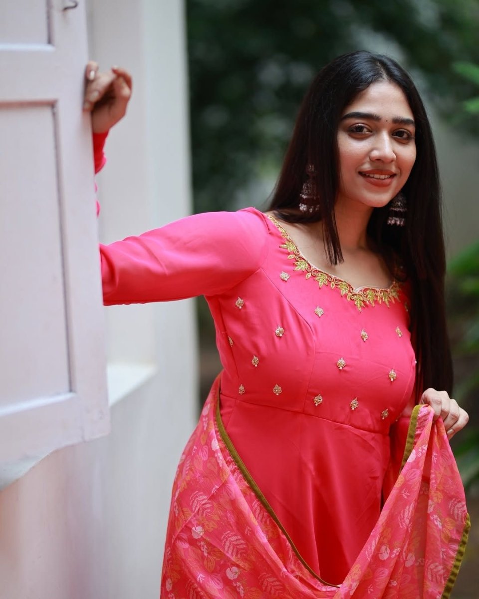Rani pink anarkali kurta and duppata | Petals Chennai - Petals Chennai