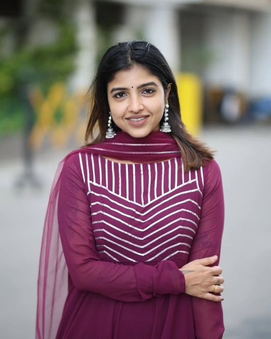 Rhea - Wine floor length gown and duppata | Petals Chennai - Petals Chennai