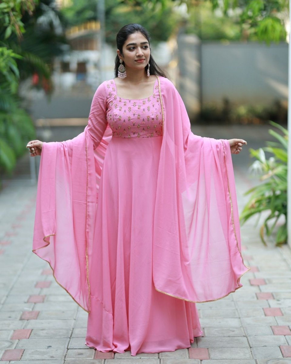Saanvi - Pastel pink floor length gown and duppata | Petals Chennai - Petals Chennai