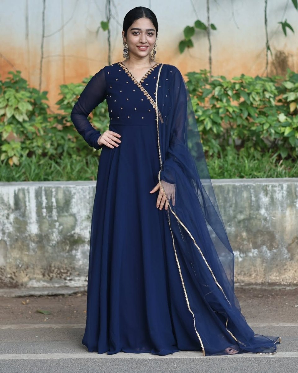 Saisha - Midnight blue floor length anarkali gown and duppata | Petals Chennai - Petals Chennai