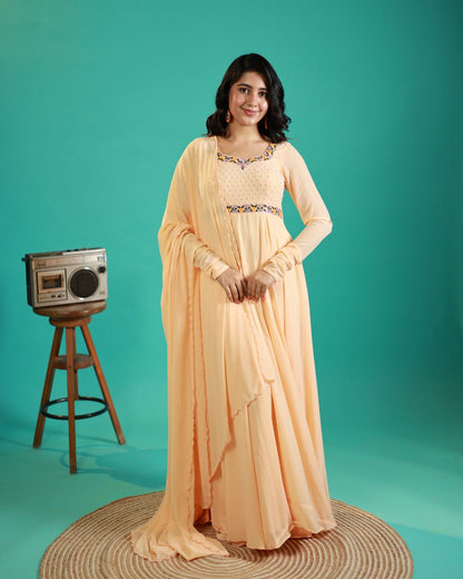 Sonam-Pastel peach floor length anarkali gown and duppata | Petals Chennai