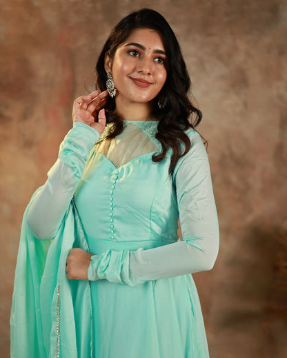 Nita-Powder blue floor length anarkali gown amd duppata | Petals Chennai