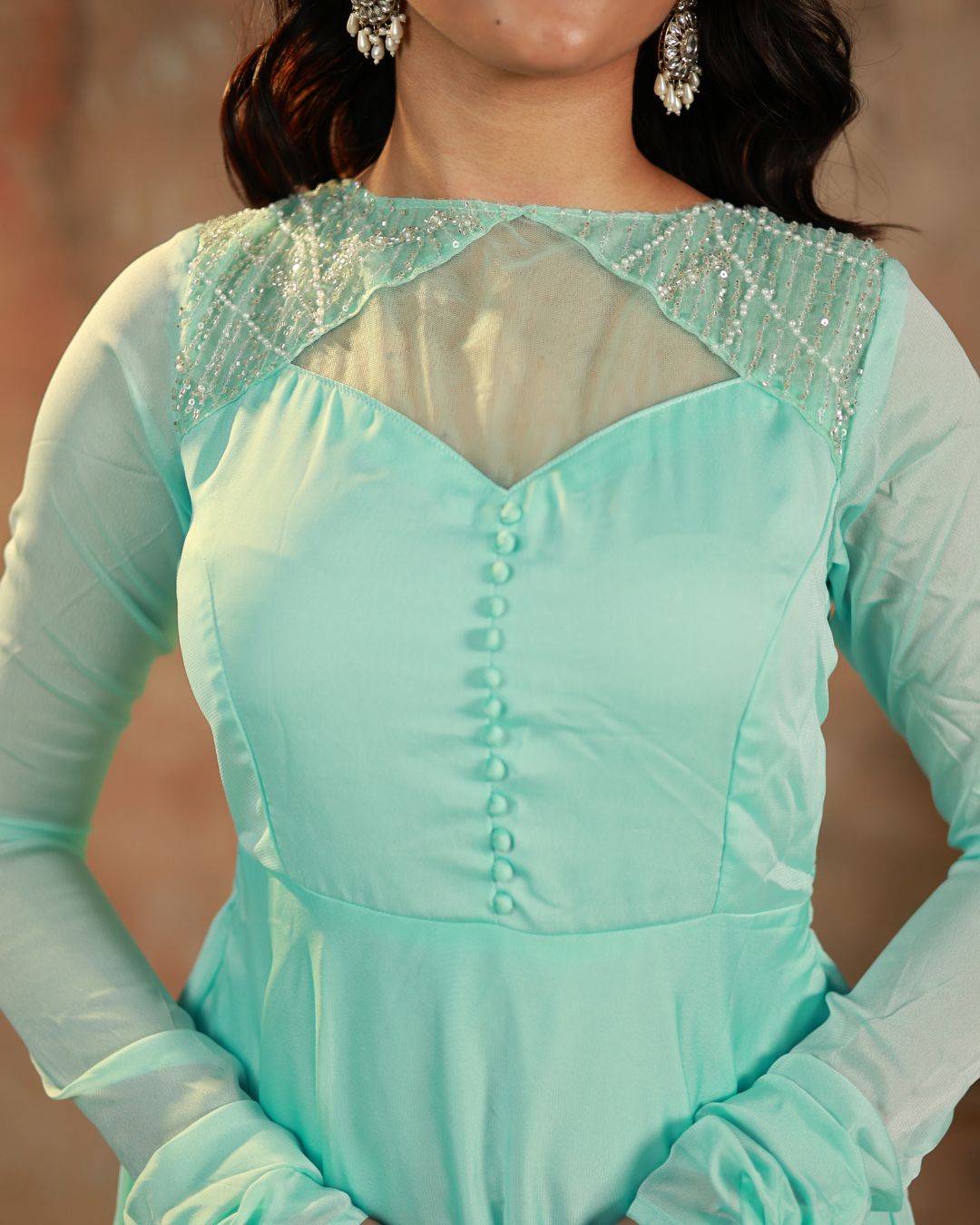 Nita-Powder blue floor length anarkali gown amd duppata | Petals Chennai