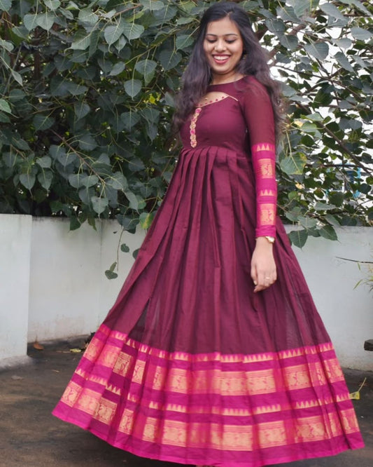 Bhumika - Brown & Pink Floor Length Gown | Petals Chennai