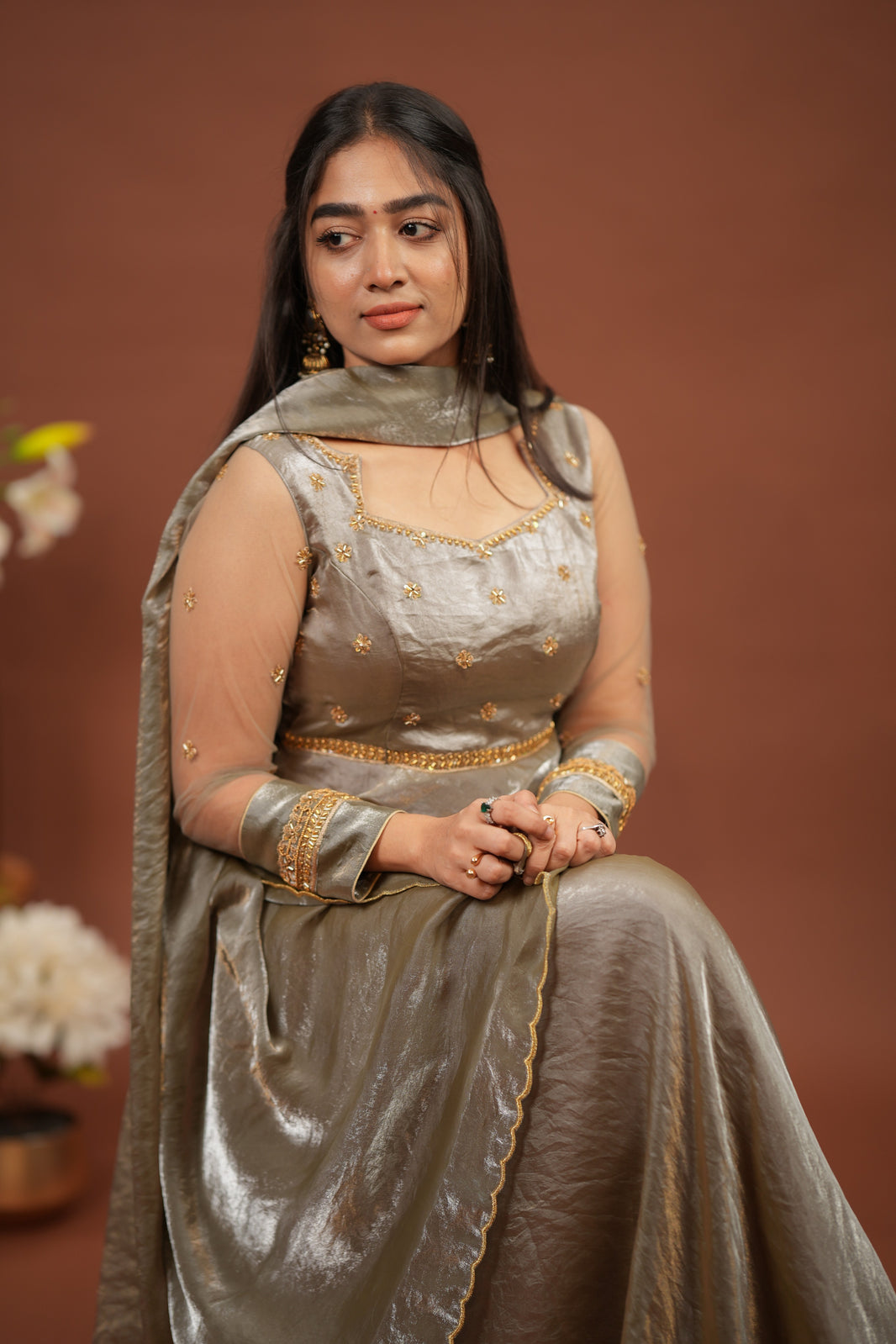 Sita- Goldish grey maxi and duppata