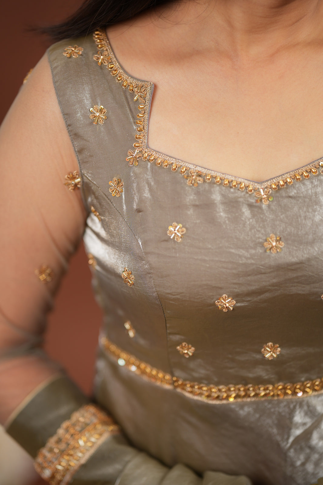 Sita- Goldish grey maxi and duppata