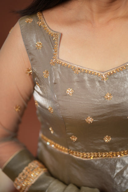 Sita- Goldish grey maxi and duppata