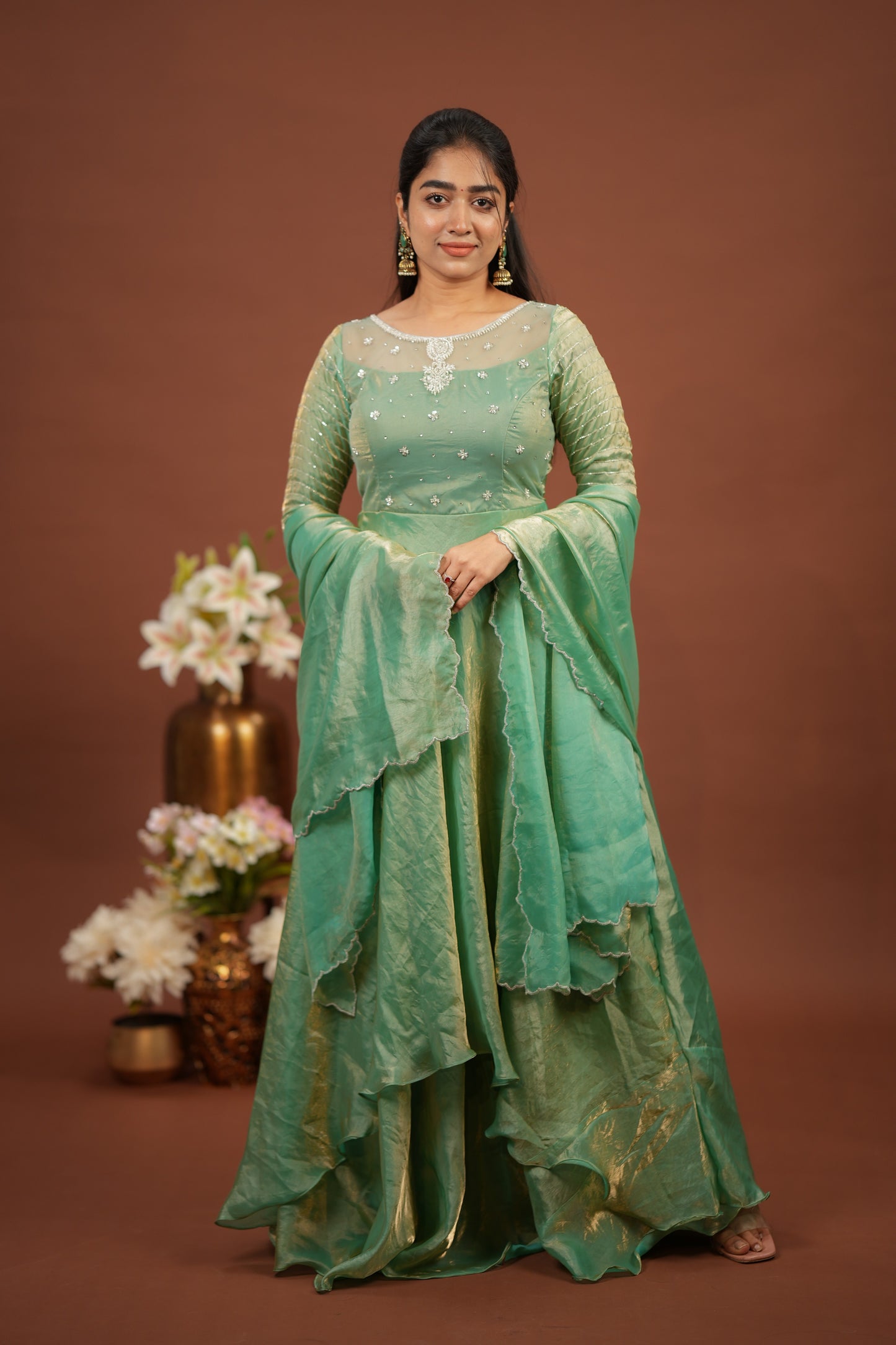 Sinora - Aqua green dual layered gown