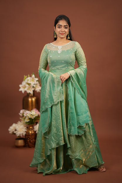 Sinora - Aqua green dual layered gown