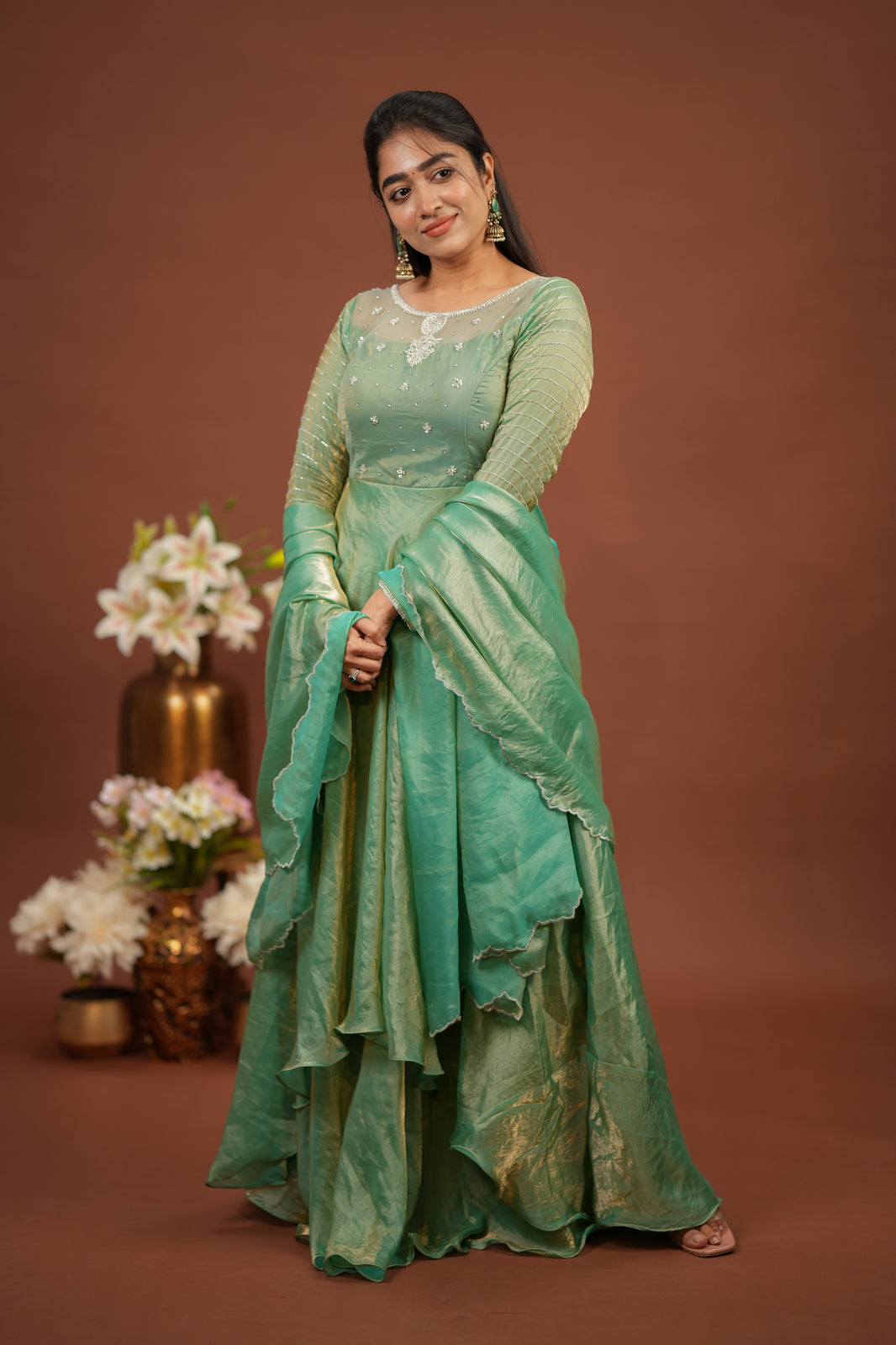 Sinora - Aqua green dual layered gown