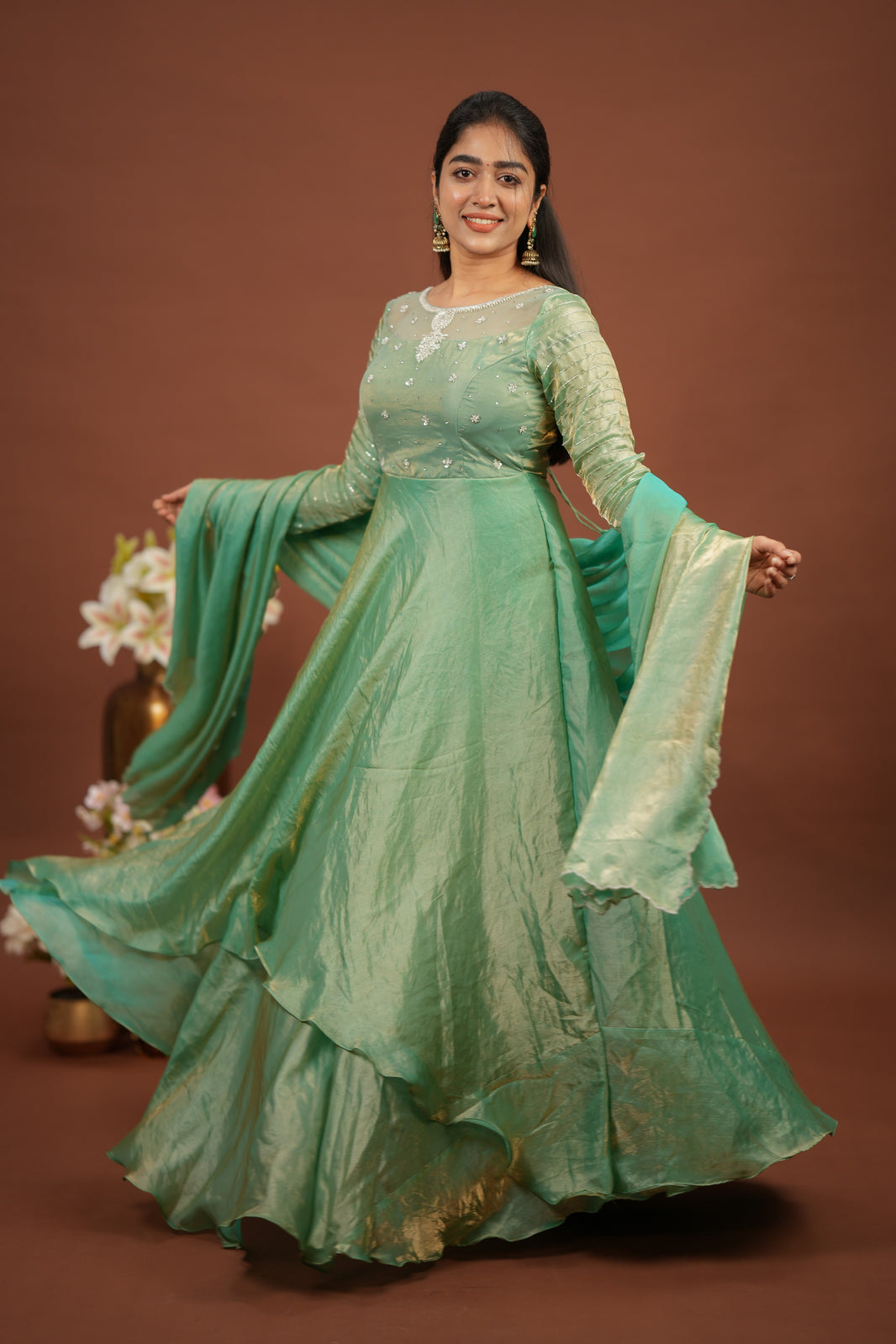 Sinora - Aqua green dual layered gown