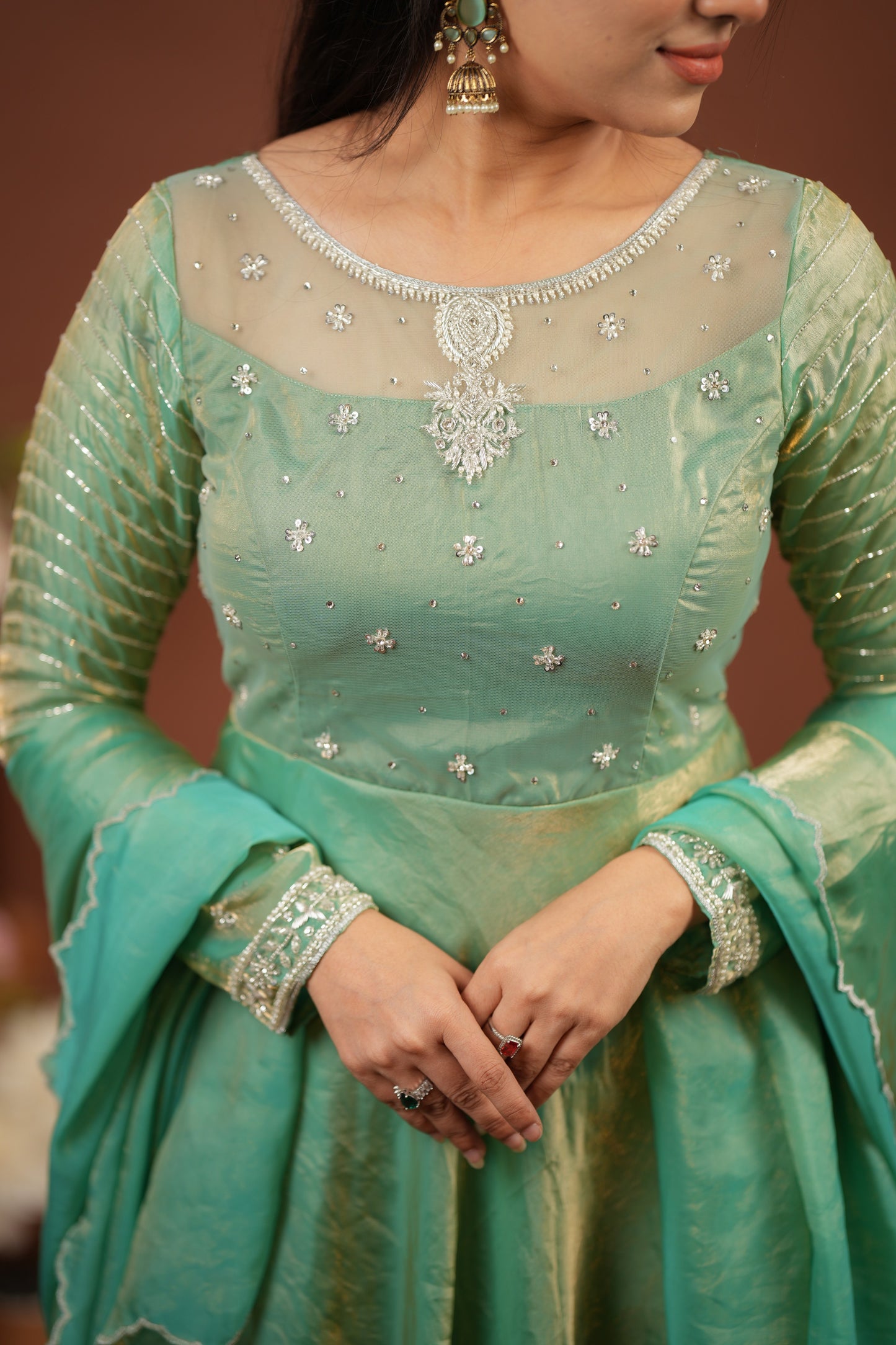 Sinora - Aqua green dual layered gown