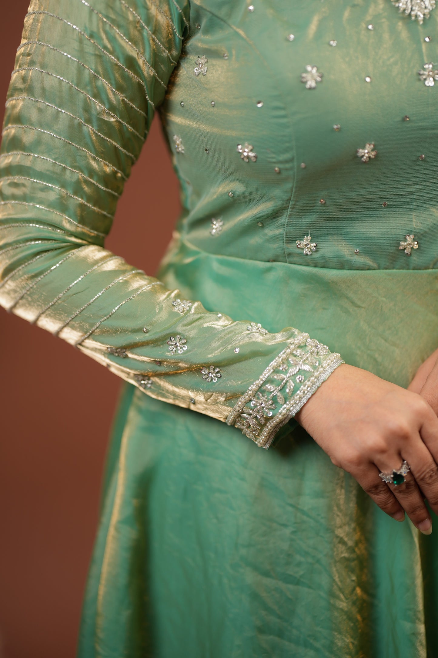 Sinora - Aqua green dual layered gown