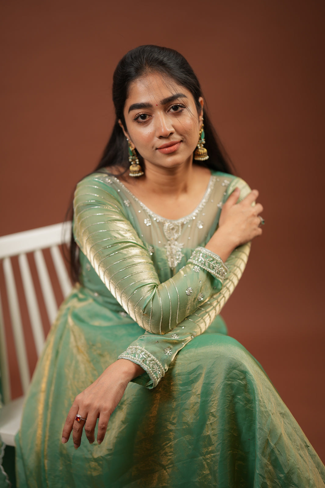 Sinora - Aqua green dual layered gown