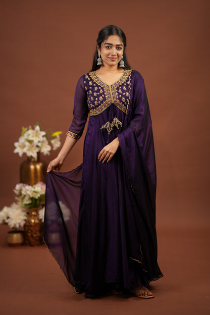 Amara- Royal violet anarkali and duppatta
