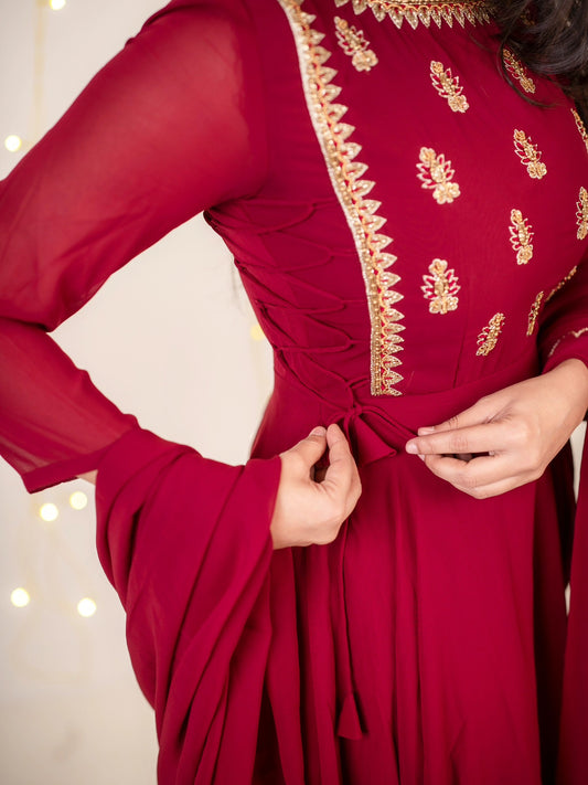 Hanah - Maroon floor length gown and duppata