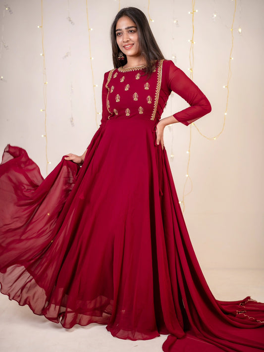 Hanah - Maroon floor length gown and duppata