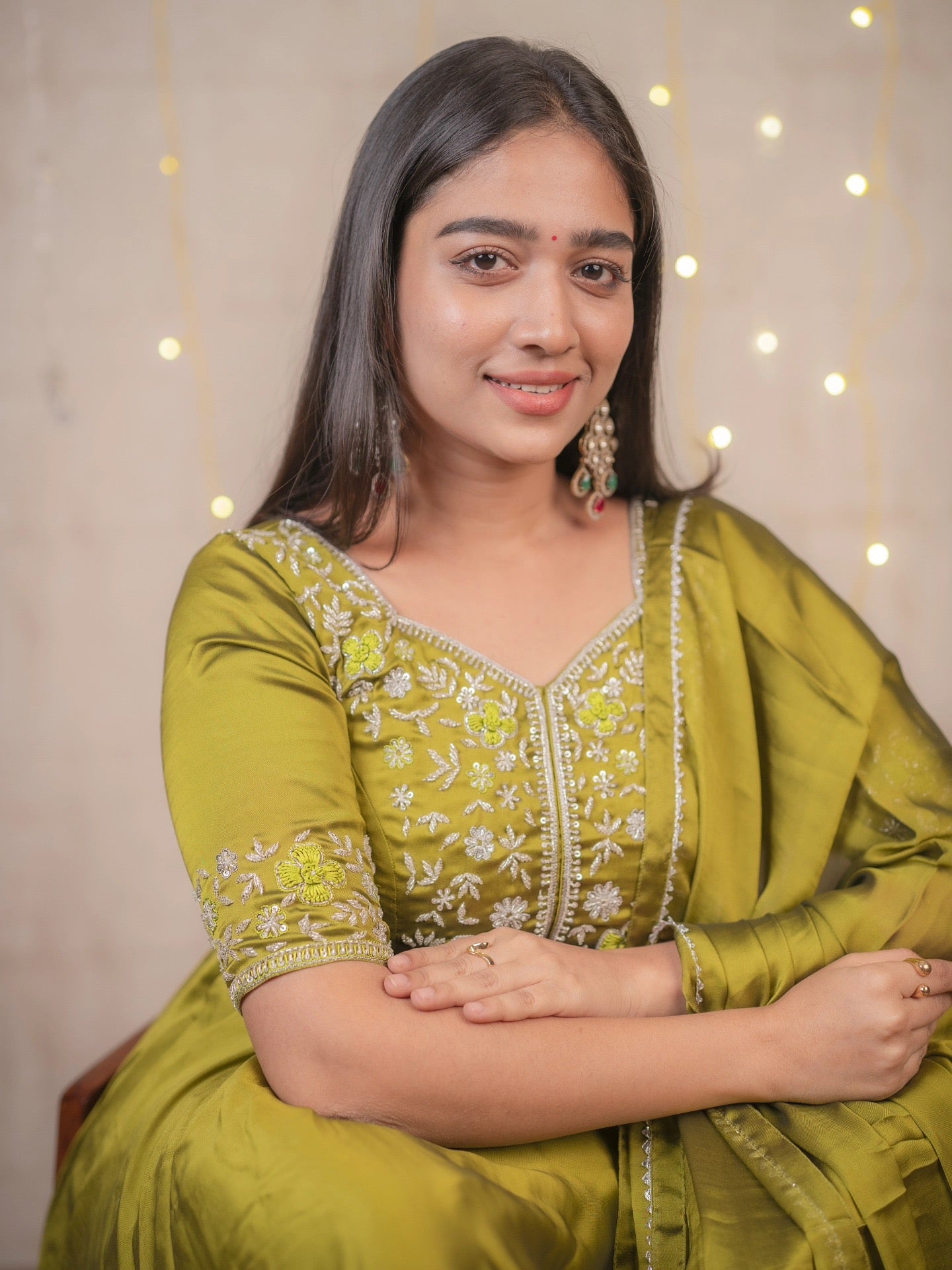 Miraki- Leaf green floor length gown and duppatta