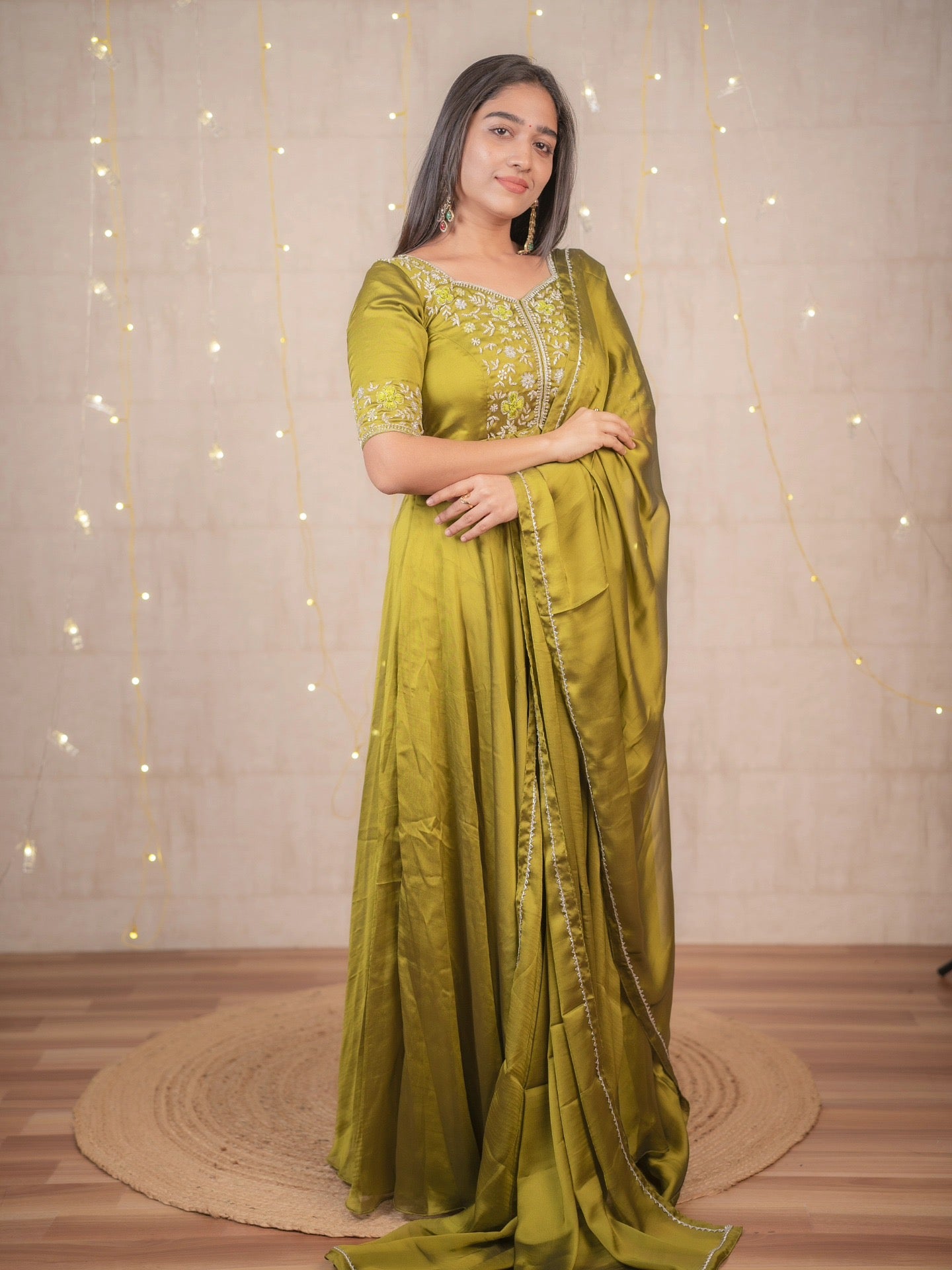 Miraki- Leaf green floor length gown and duppatta