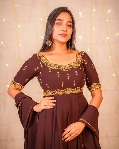 Rashmi- Deep brown floor length anarkali