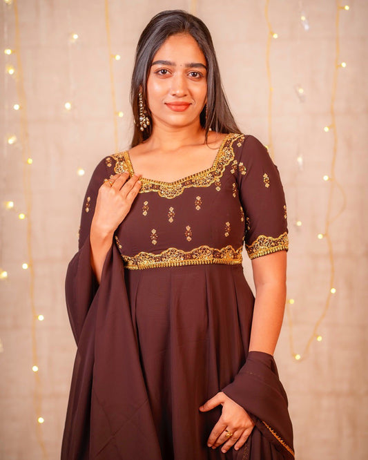 Rashmi- Deep brown floor length anarkali