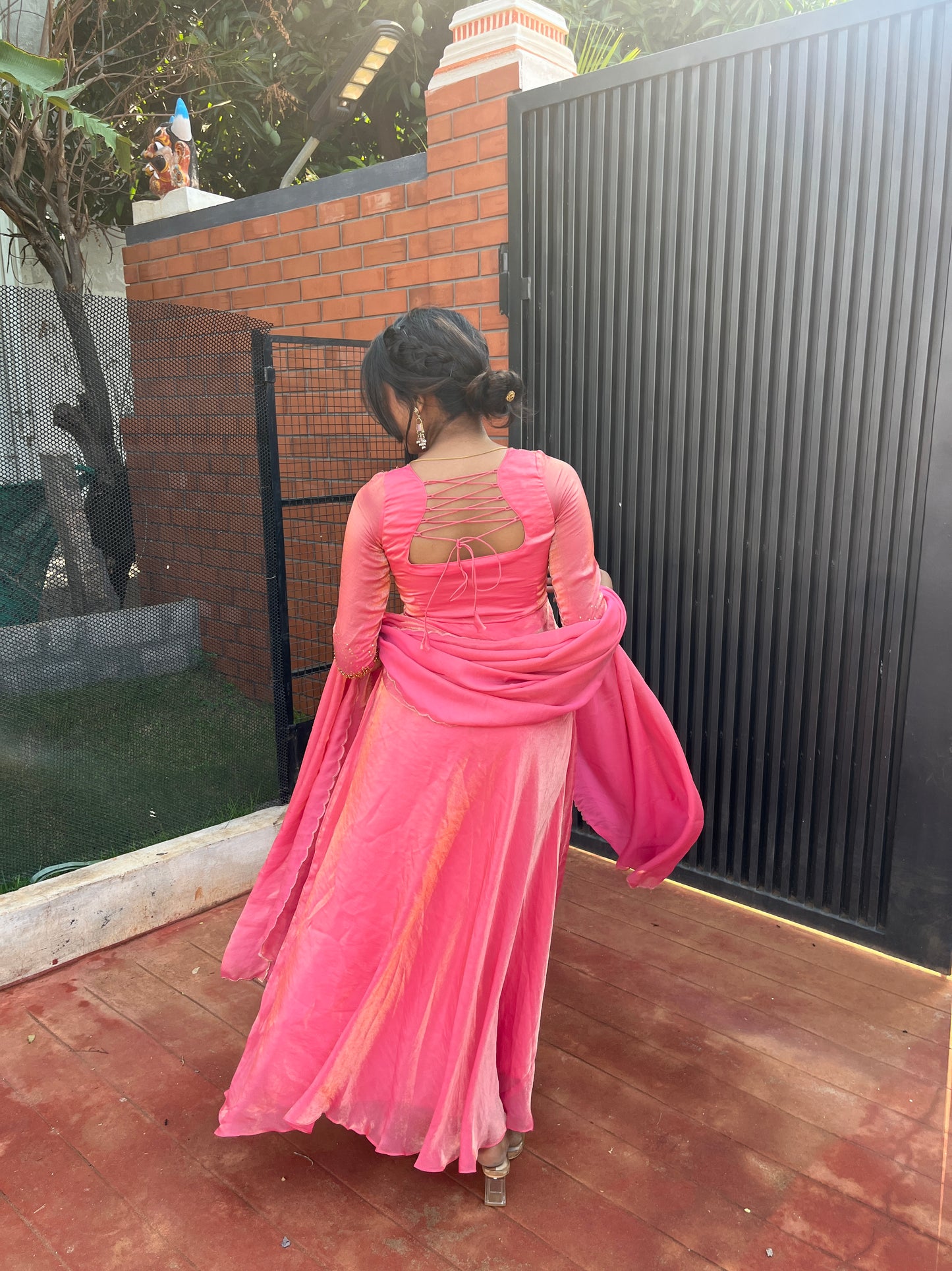Trisha-Peach stardust Anarkali and duppata