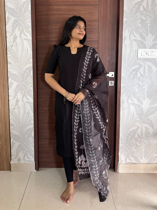 Zyana Black Chanderi kurta and printed duppata