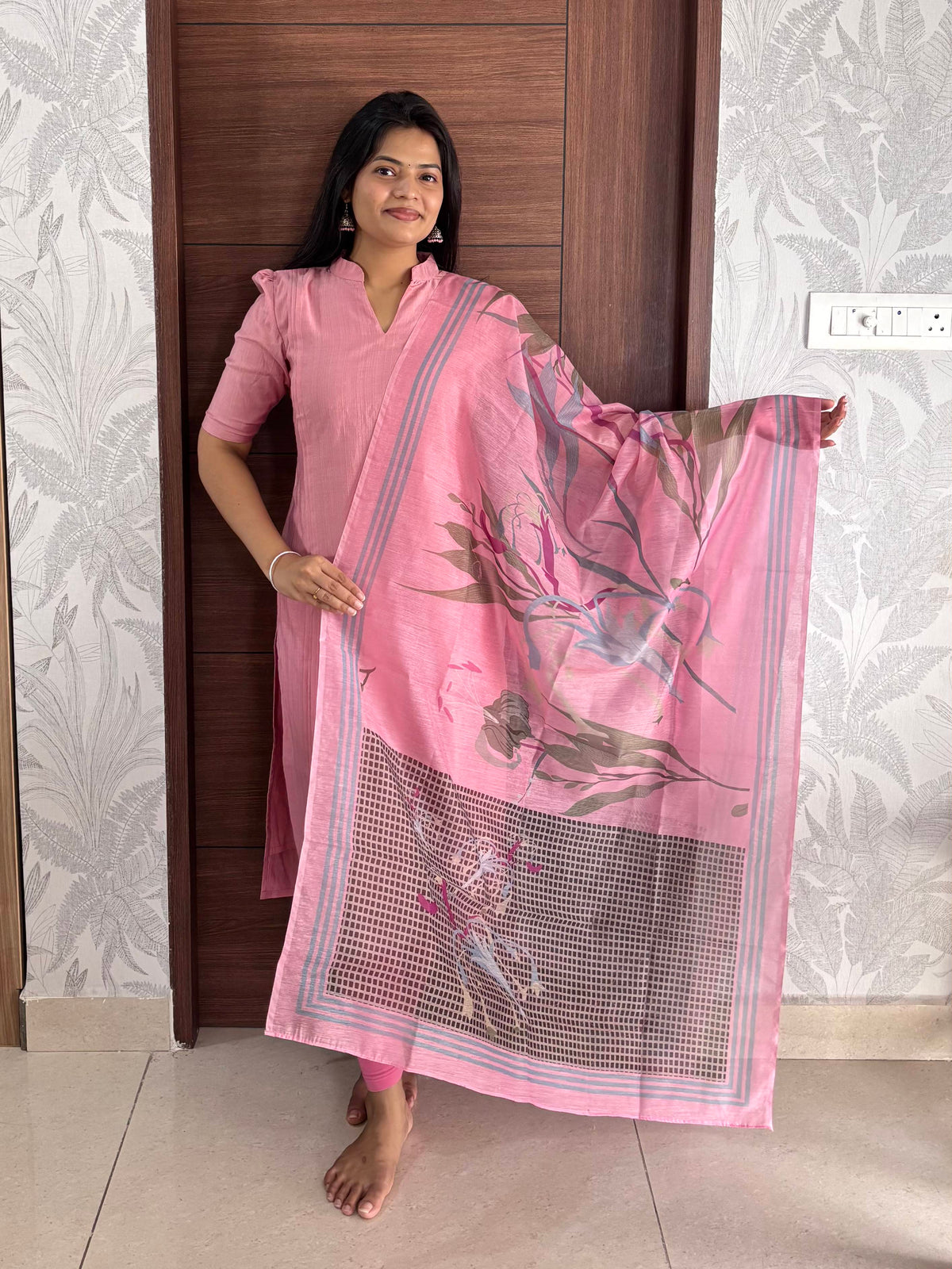 Priti Pink Chanderi kurta and printed duppata