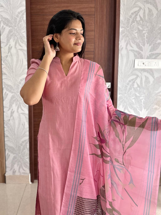 Priti Pink Chanderi kurta and printed duppata