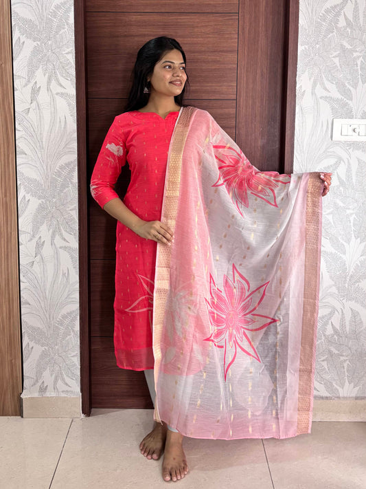 Saki Red Chanderi kurta and printed duppata