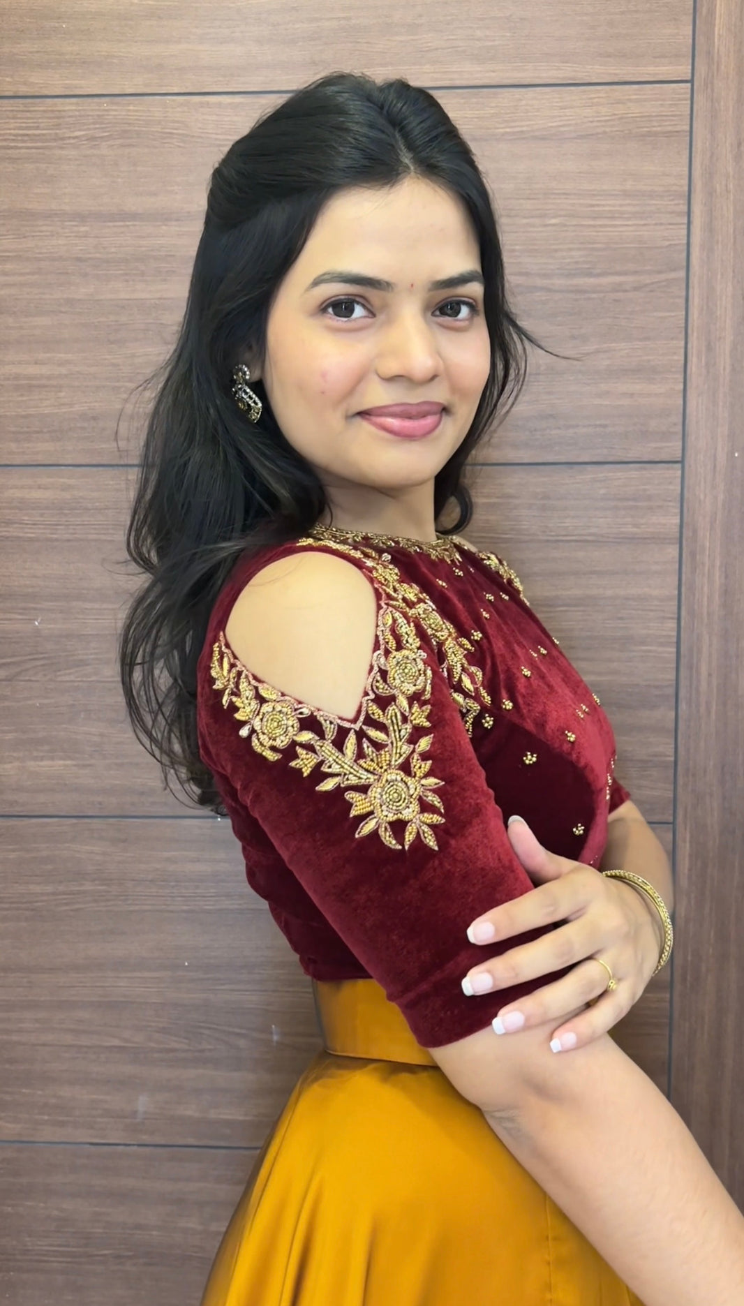 Rushie -  Hand Emboidered Cold Shoulder Crop Top and Flowy Skirt