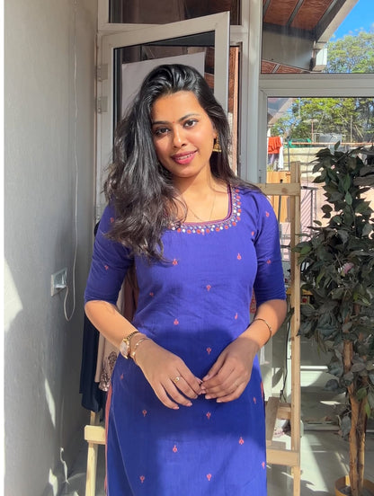 Indya blue with U neck and handembroidery